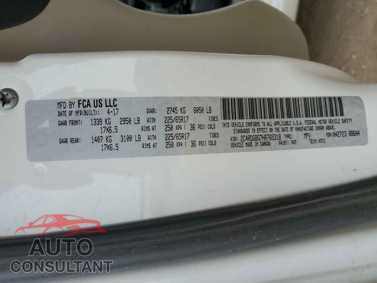 DODGE CARAVAN 2017 - 2C4RDGBG7HR765318