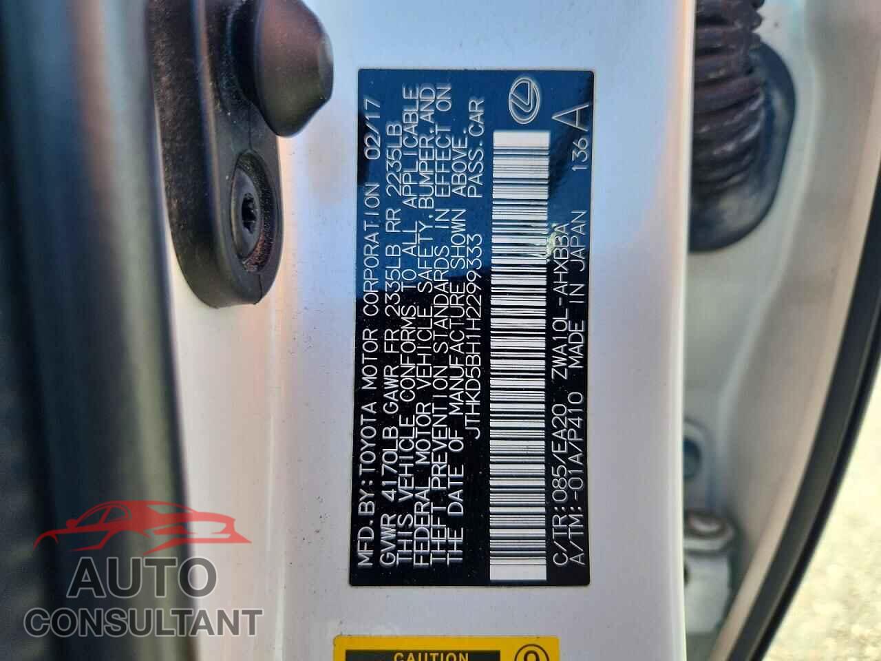 LEXUS CT 200 2017 - JTHKD5BH1H2299333