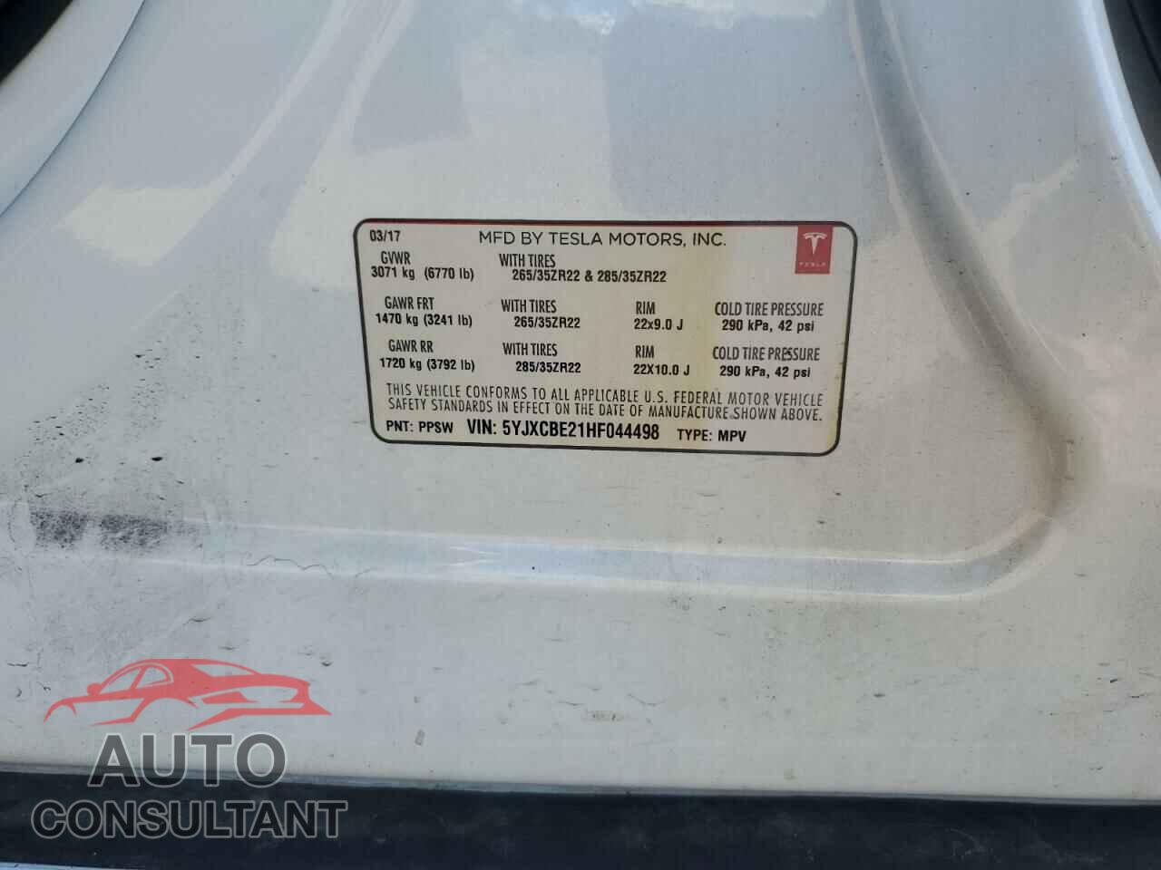 TESLA MODEL X 2017 - 5YJXCBE21HF044498