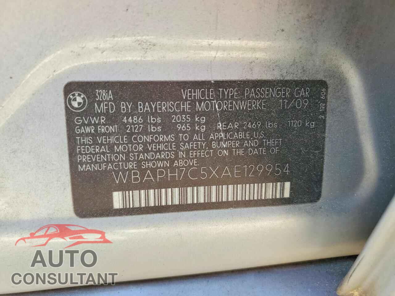 BMW 3 SERIES 2010 - WBAPH7C5XAE129954