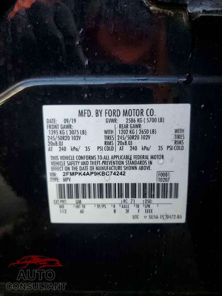 FORD EDGE 2019 - 2FMPK4AP9KBC74242