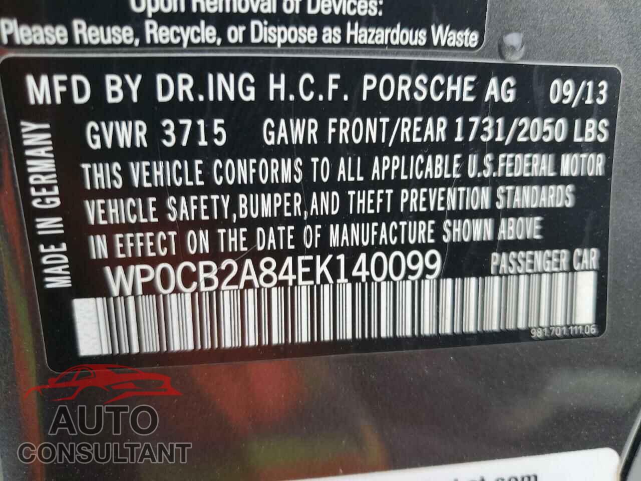PORSCHE BOXSTER 2014 - WP0CB2A84EK140099