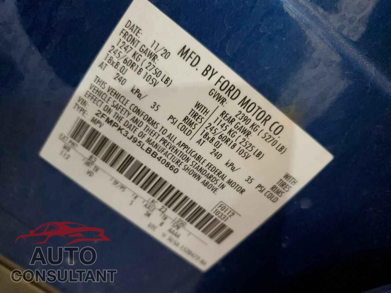 FORD EDGE 2020 - 2FMPK3J95LBB40860