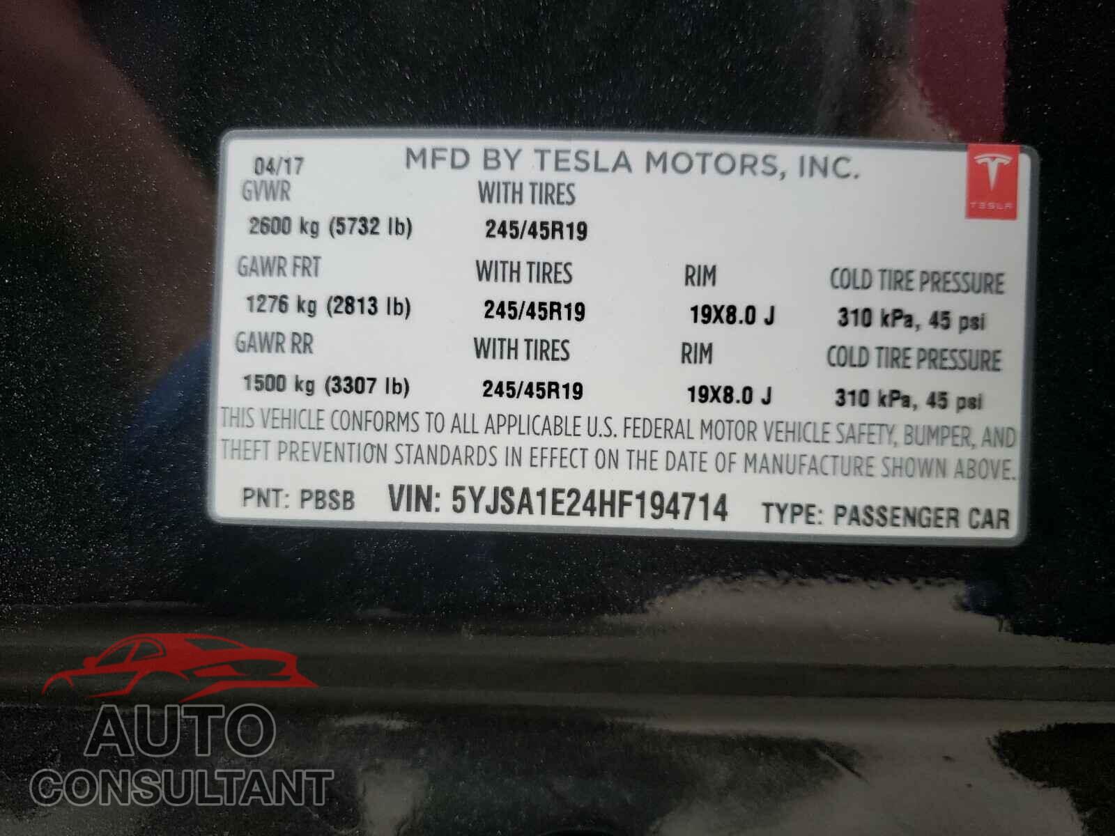 TESLA MODEL S 2017 - 5YJSA1E24HF194714