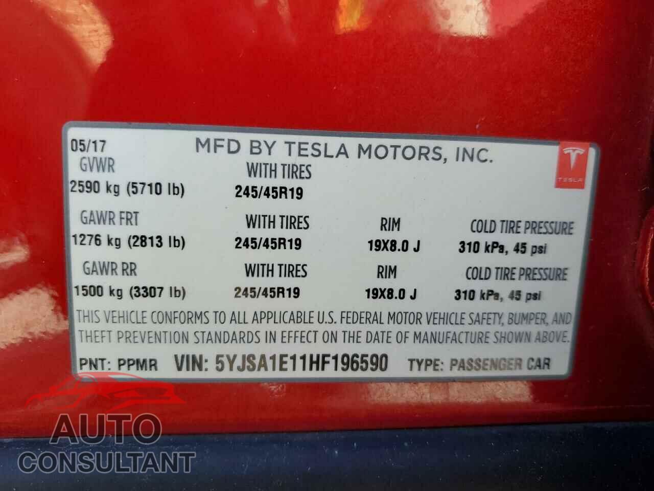 TESLA MODEL S 2017 - 5YJSA1E11HF196590