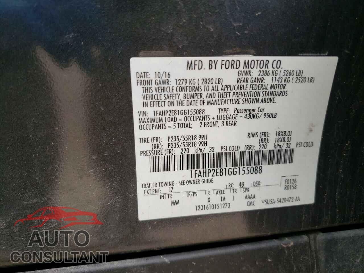 FORD TAURUS 2016 - 1FAHP2E81GG155088
