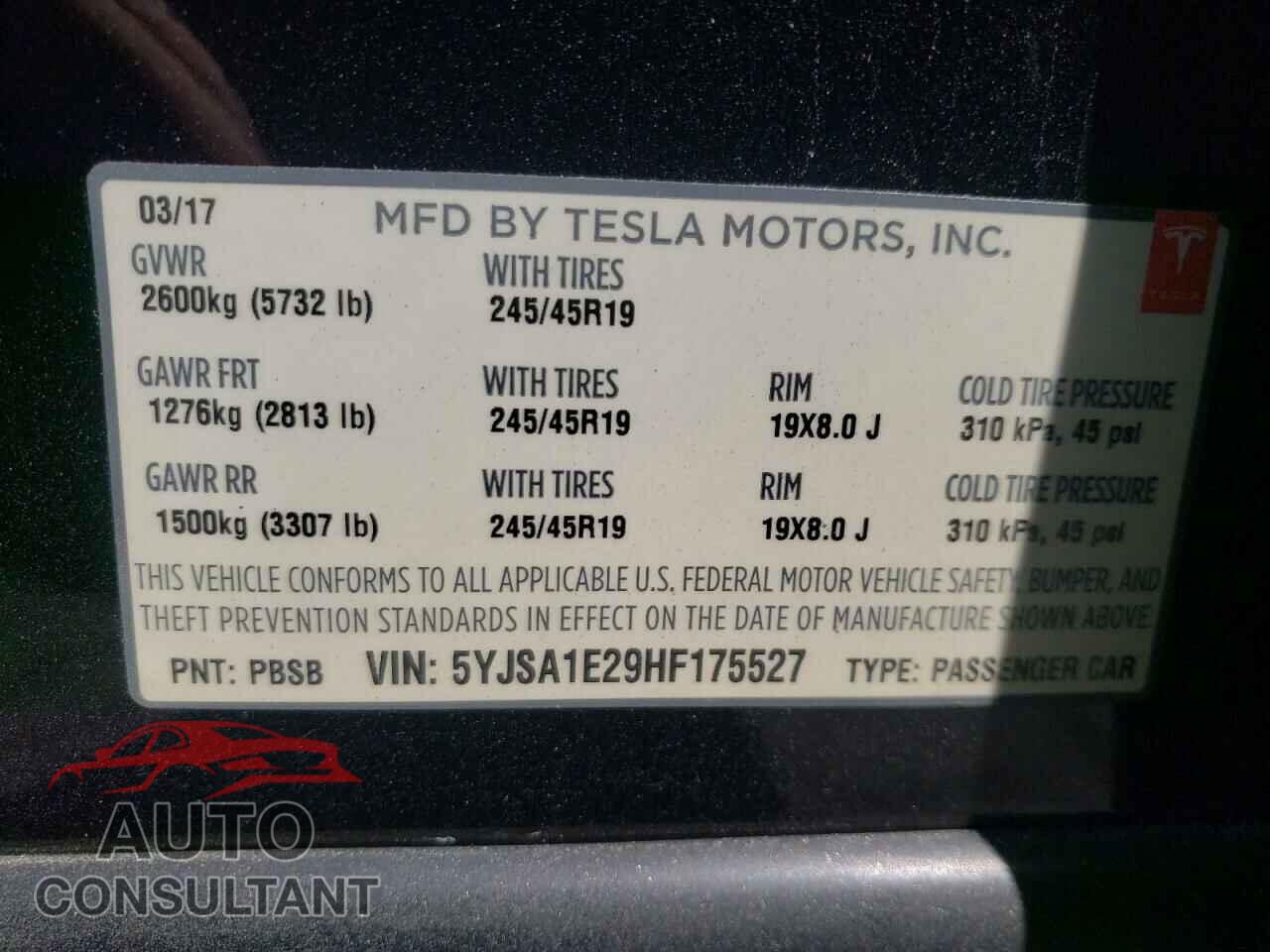TESLA MODEL S 2017 - 5YJSA1E29HF175527