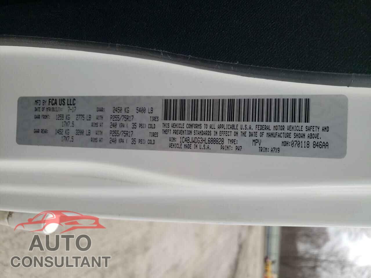 JEEP WRANGLER 2017 - 1C4BJWDG3HL688828