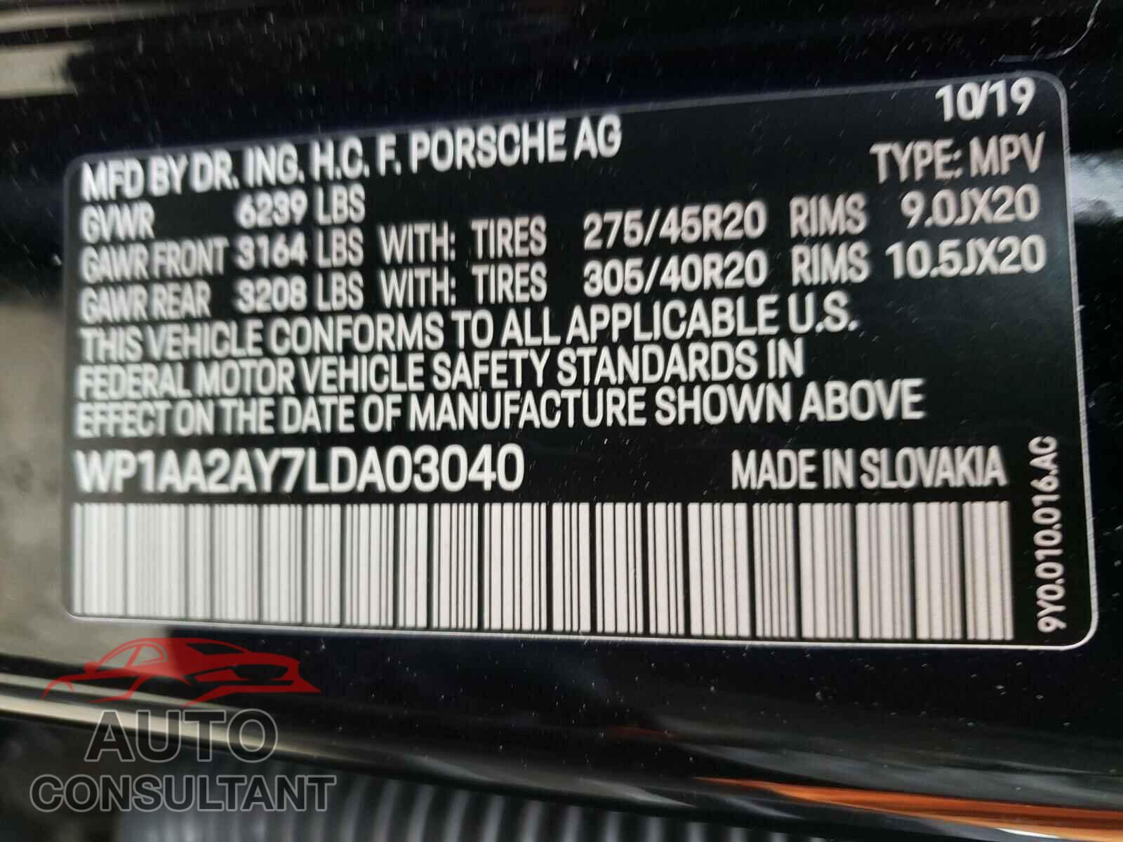 PORSCHE CAYENNE 2020 - WP1AA2AY7LDA03040