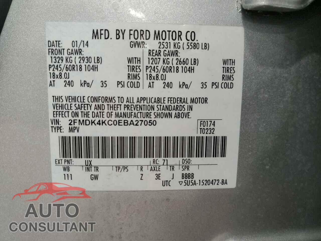 FORD EDGE 2014 - 2FMDK4KC0EBA27050