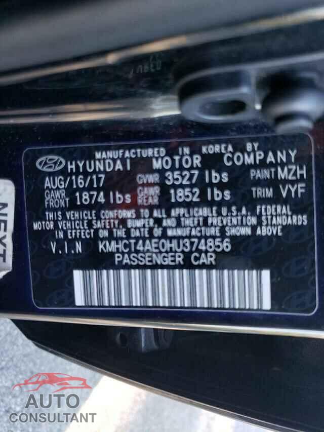HYUNDAI ACCENT 2017 - KMHCT4AE0HU374856