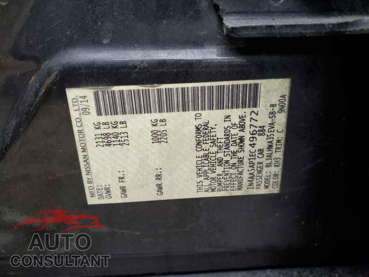 NISSAN MAXIMA 2014 - 1N4AA5AP1EC496772