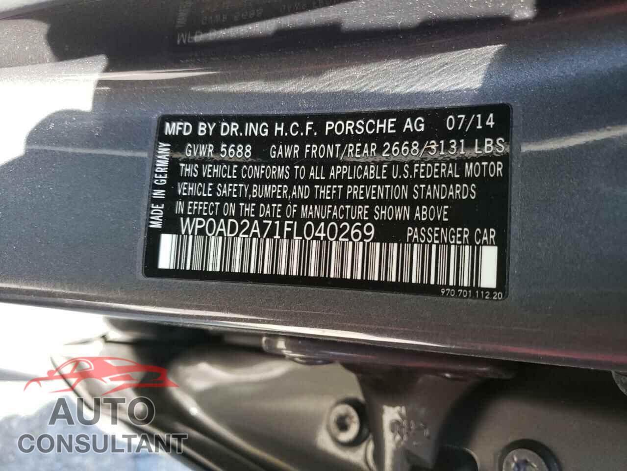 PORSCHE PANAMERA 2015 - WP0AD2A71FL040269