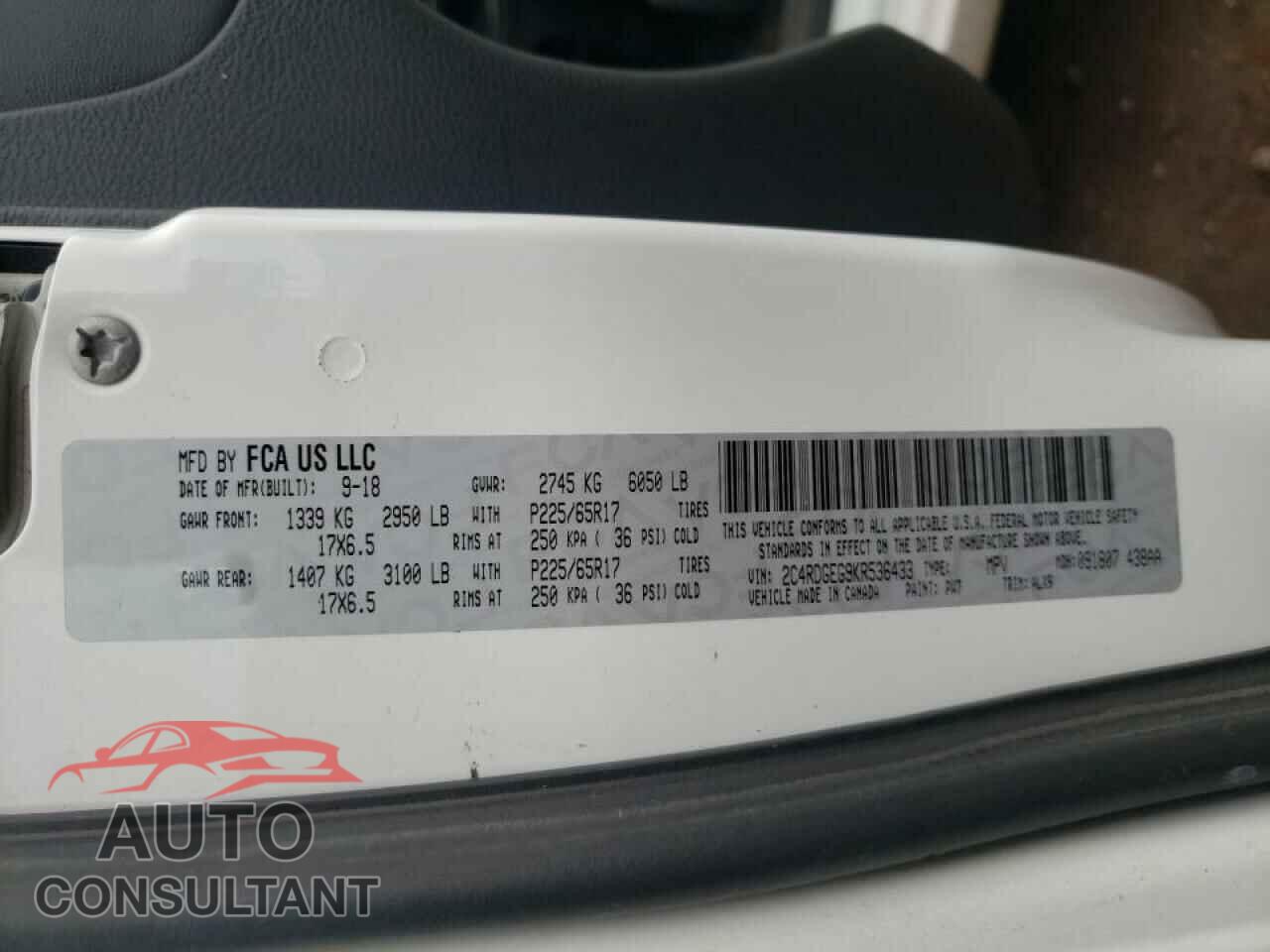 DODGE CARAVAN 2019 - 2C4RDGEG9KR536433