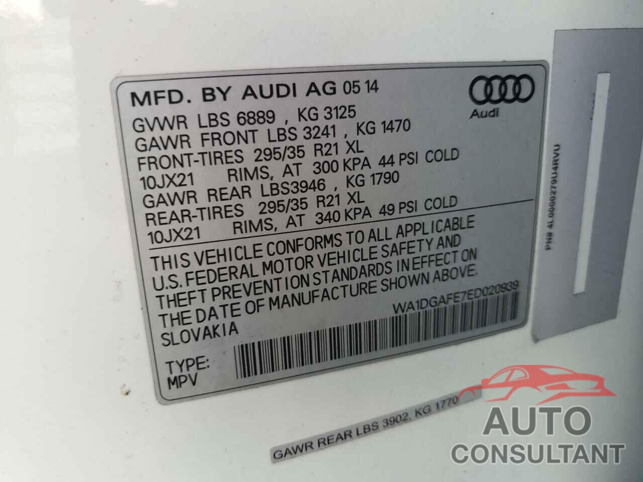 AUDI Q7 2014 - WA1DGAFE7ED020939