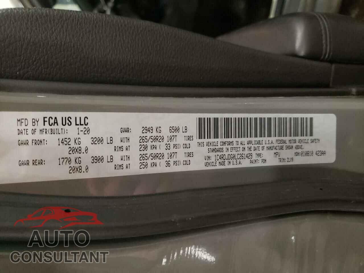 DODGE DURANGO 2020 - 1C4RDJDG0LC261429
