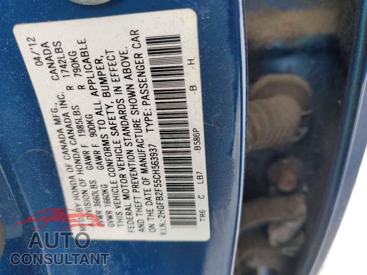HONDA CIVIC 2012 - 2HGFB2F55CH563937