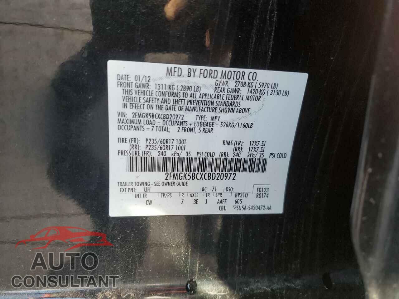 FORD FLEX 2012 - 2FMGK5BCXCBD20972