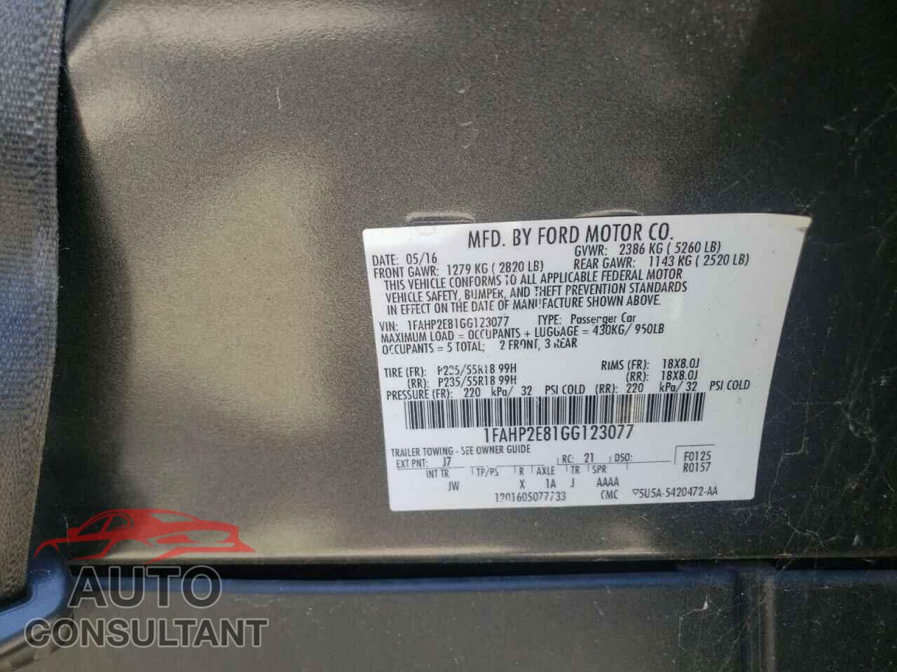 FORD TAURUS 2016 - 1FAHP2E81GG123077