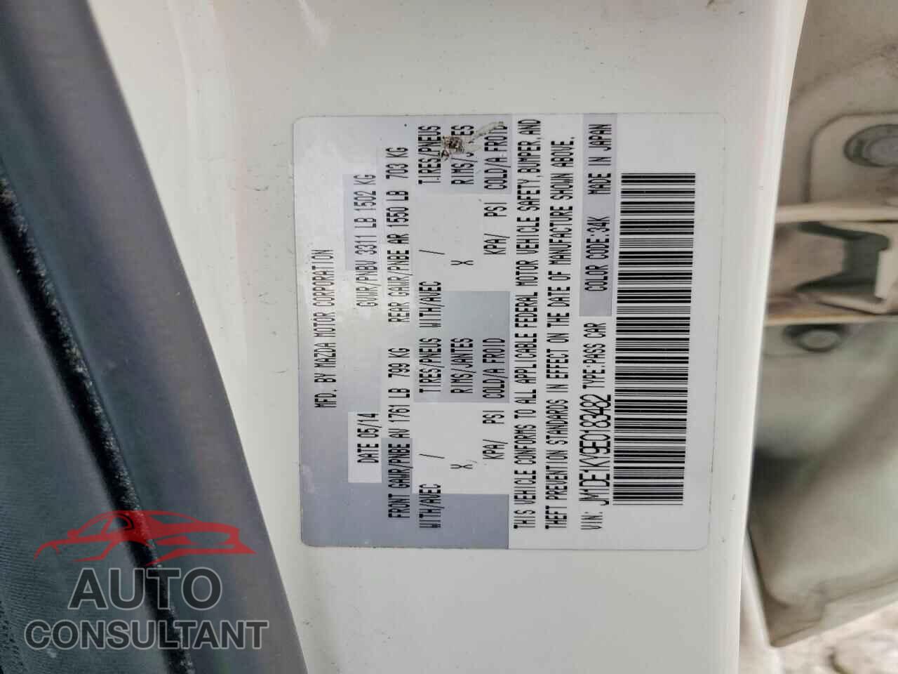MAZDA 2 2014 - JM1DE1KY9E0183482