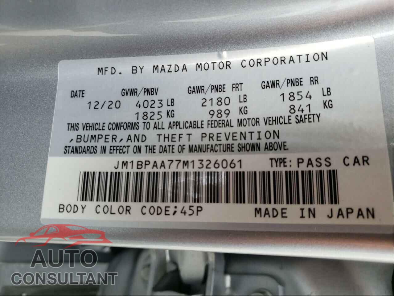 MAZDA 3 2021 - JM1BPAA77M1326061