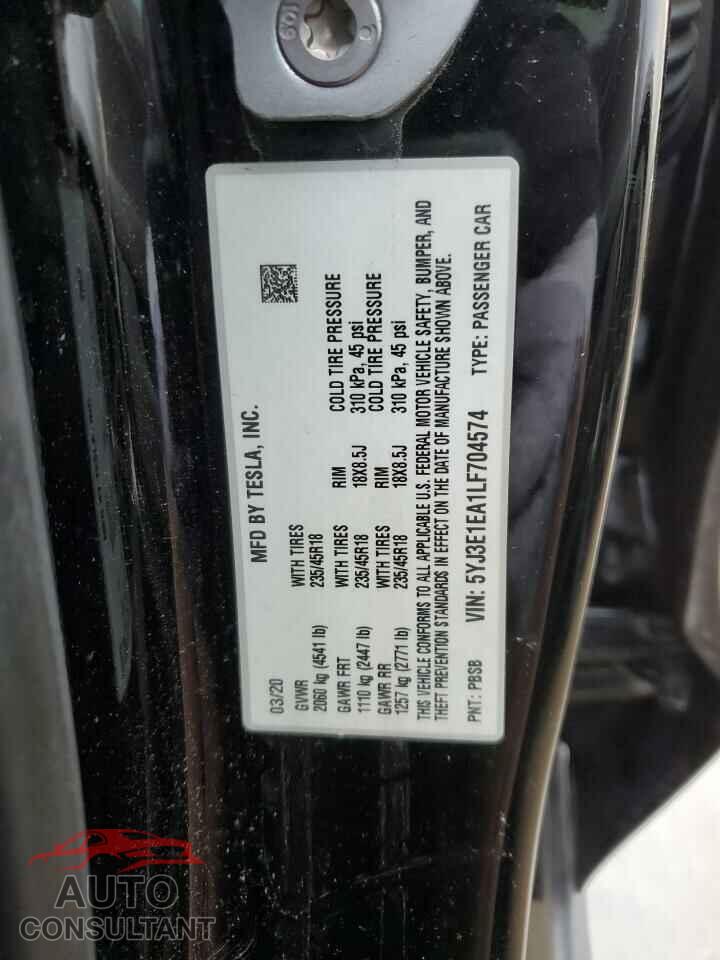 TESLA MODEL 3 2020 - 5YJ3E1EA1LF704574