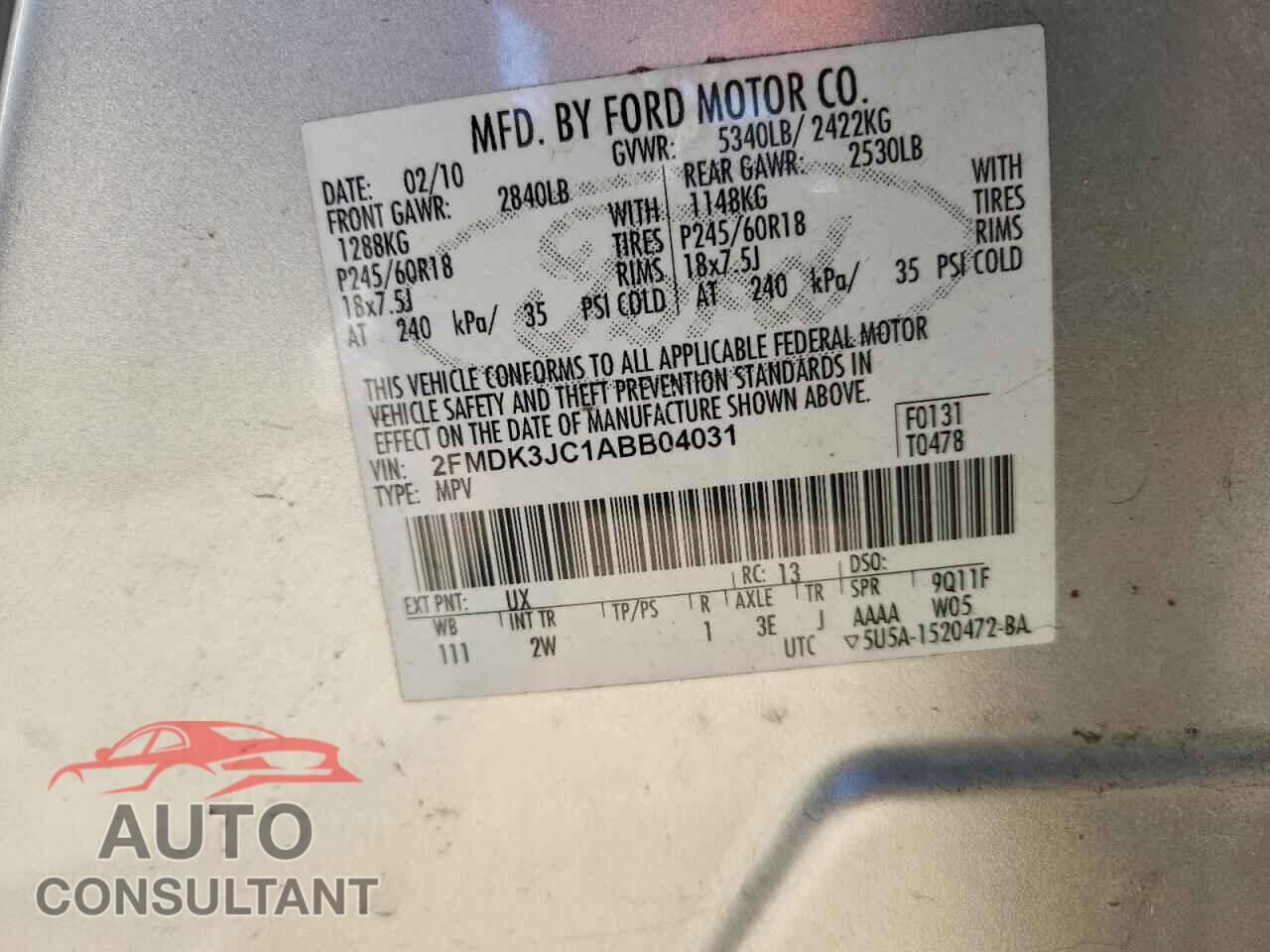 FORD EDGE 2010 - 2FMDK3JC1ABB04031