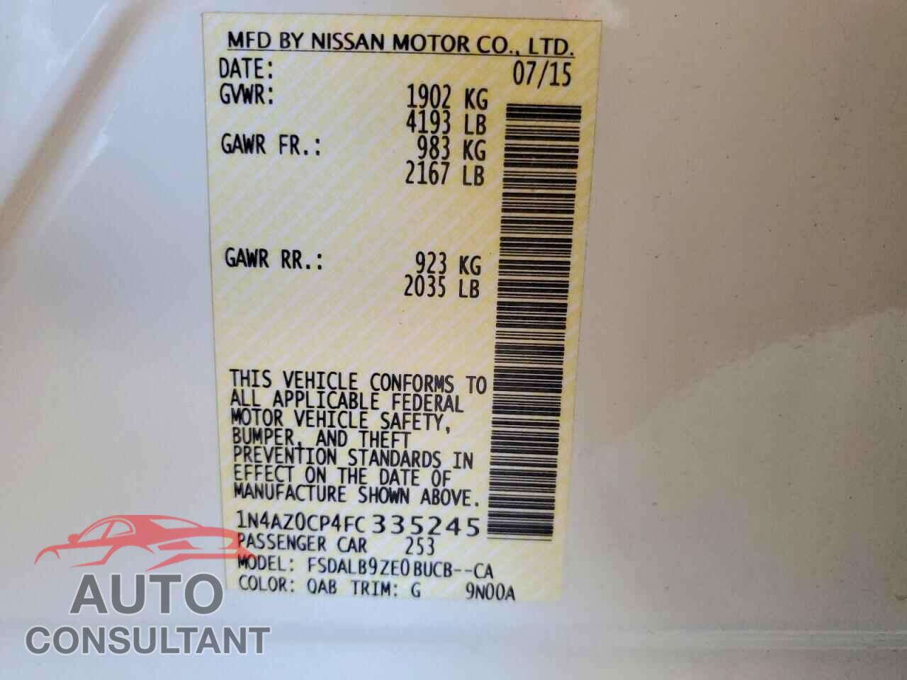 NISSAN LEAF 2015 - 1N4AZ0CP4FC335245