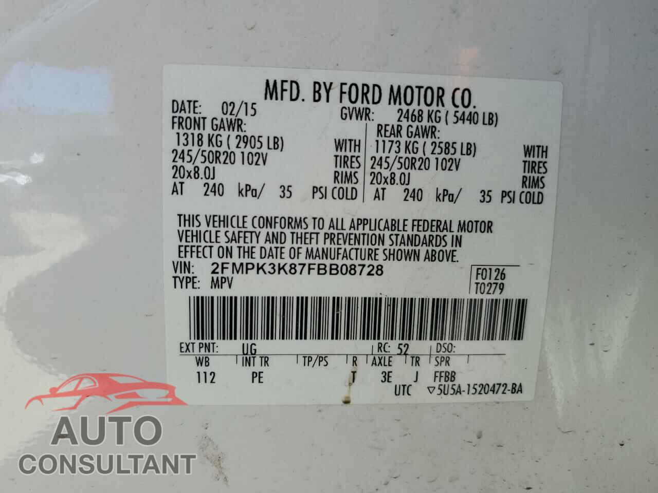 FORD EDGE 2015 - 2FMPK3K87FBB08728