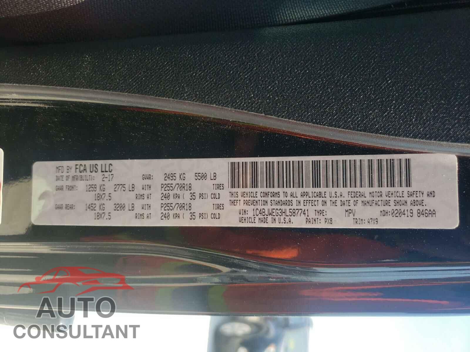 JEEP WRANGLER 2017 - 1C4BJWEG3HL587741