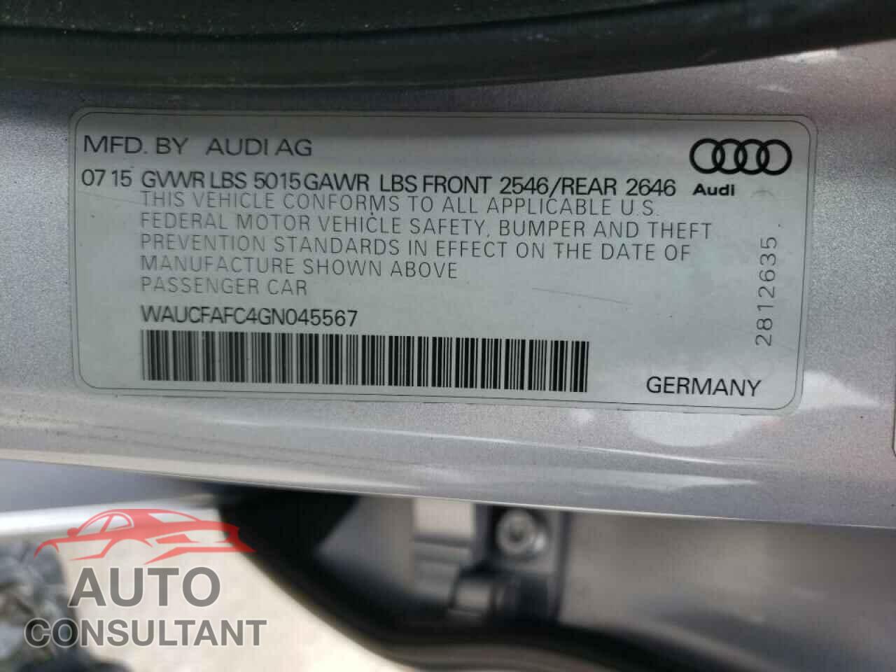 AUDI A6 2016 - WAUCFAFC4GN045567