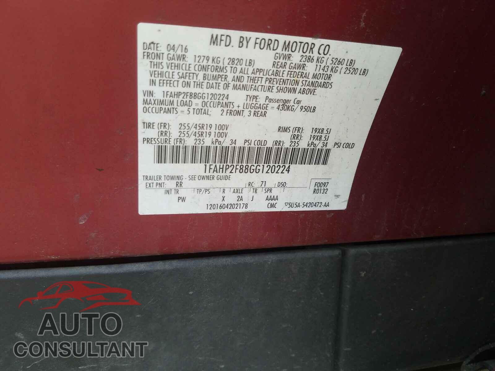 FORD TAURUS 2016 - 1FAHP2F88GG120224