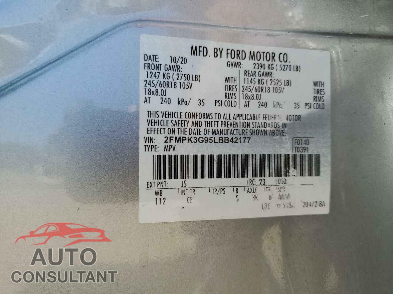 FORD EDGE 2020 - 2FMPK3G95LBB42177