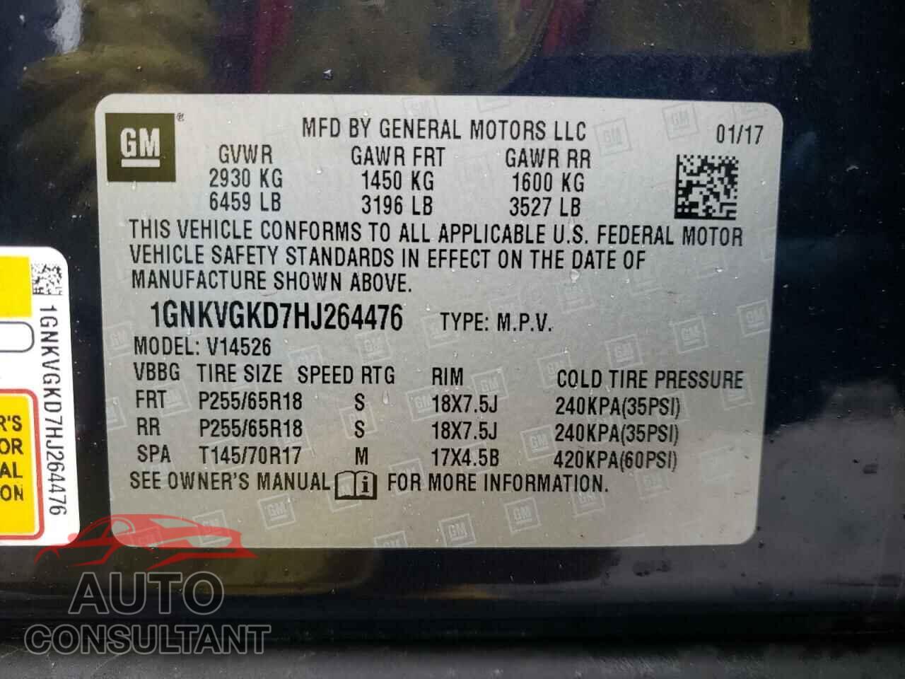 CHEVROLET TRAVERSE 2017 - 1GNKVGKD7HJ264476