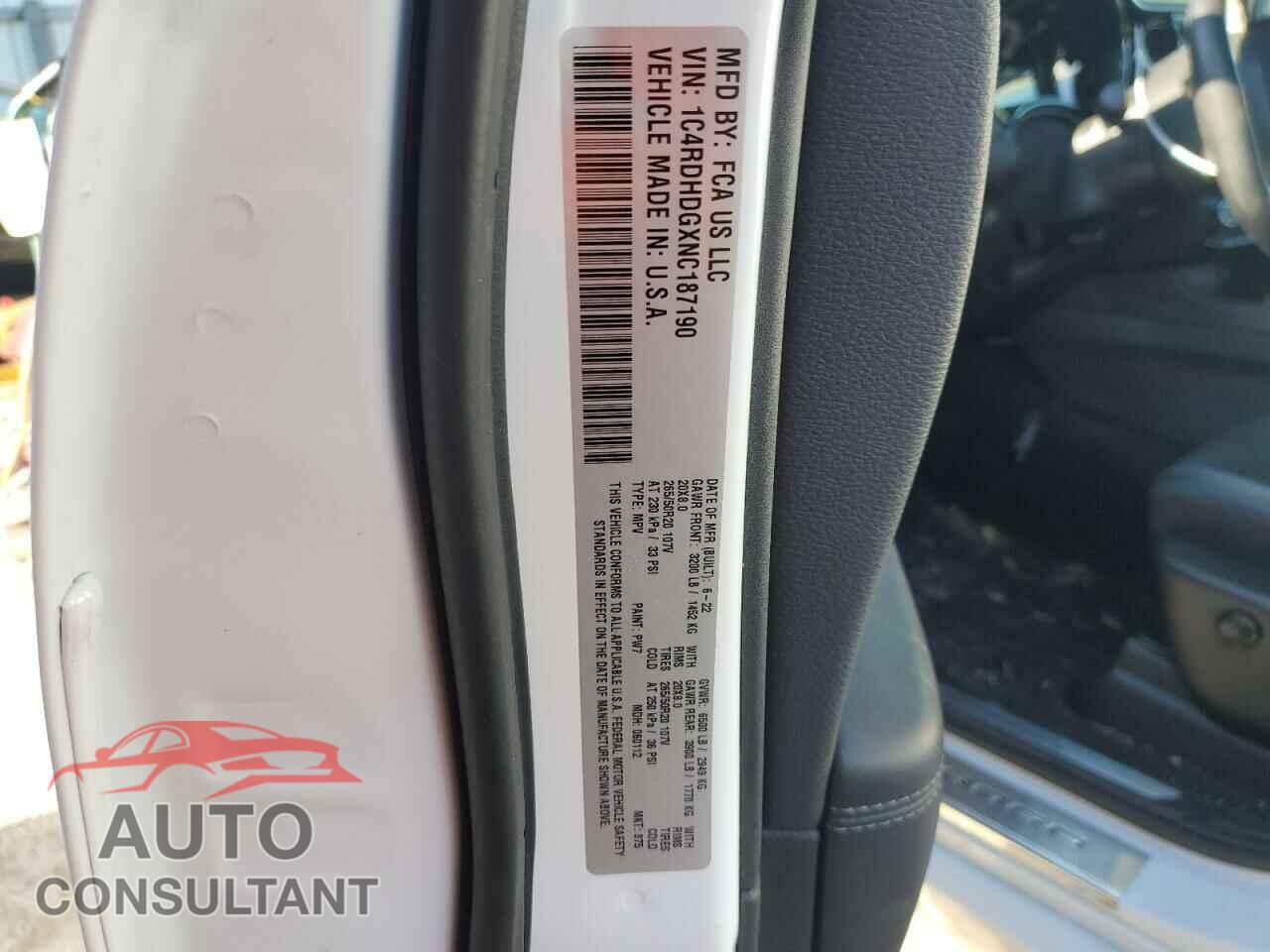 DODGE DURANGO 2022 - 1C4RDHDGXNC187190