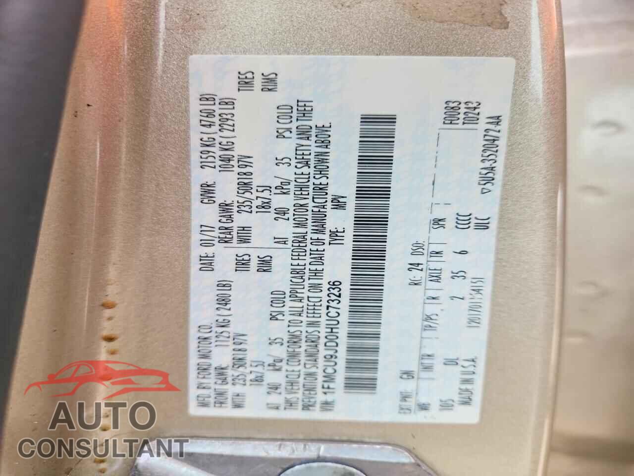 FORD ESCAPE 2017 - 1FMCU9JD0HUC73236