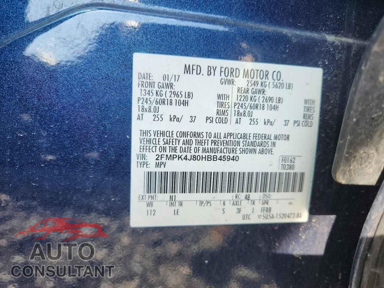 FORD EDGE 2017 - 2FMPK4J80HBB45940