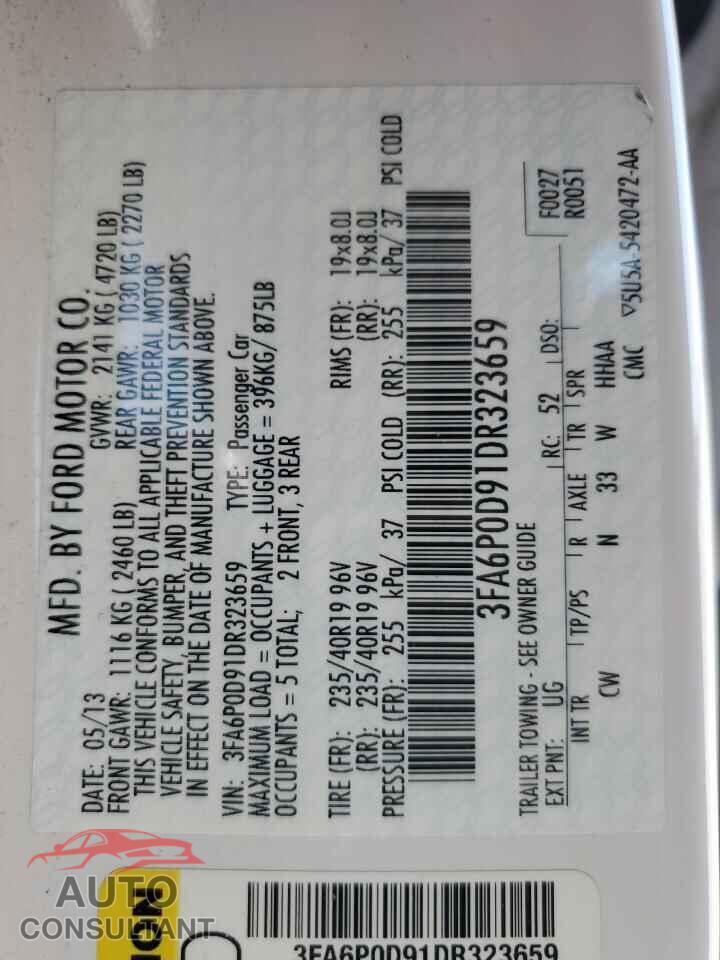 FORD FUSION 2013 - 3FA6P0D91DR323659