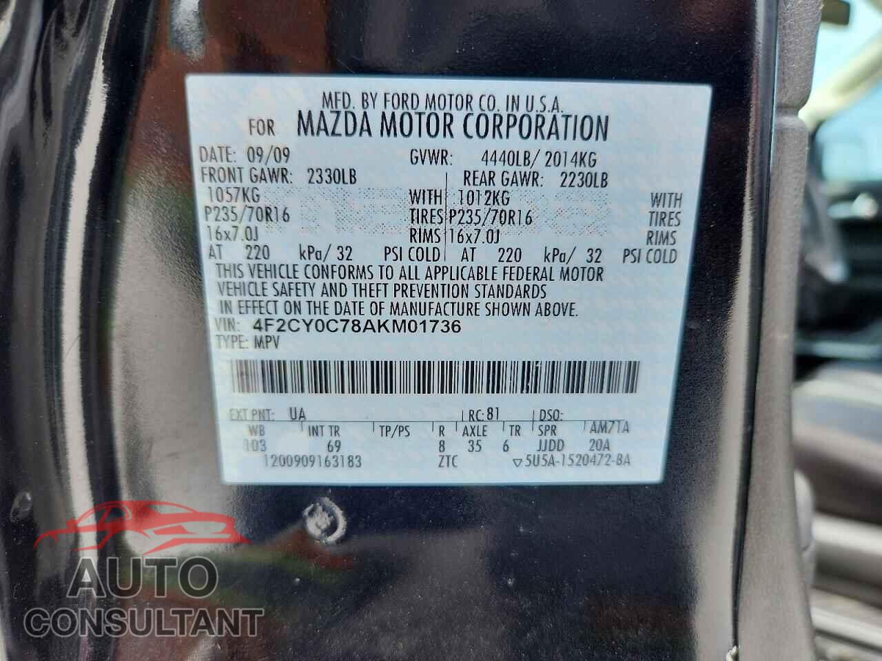 MAZDA TRIBUTE 2010 - 4F2CY0C78AKM01736