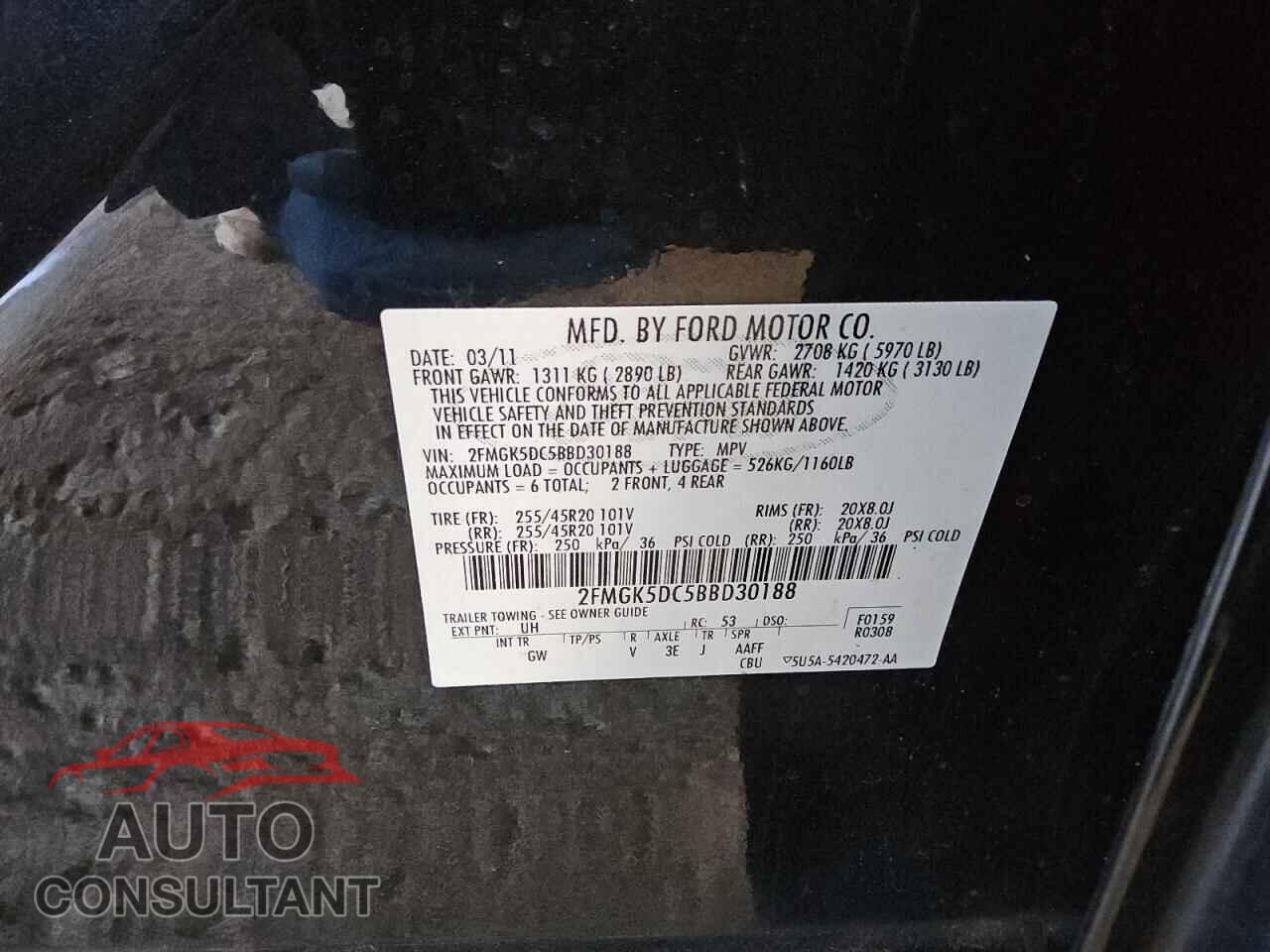 FORD FLEX 2011 - 2FMGK5DC5BBD30188