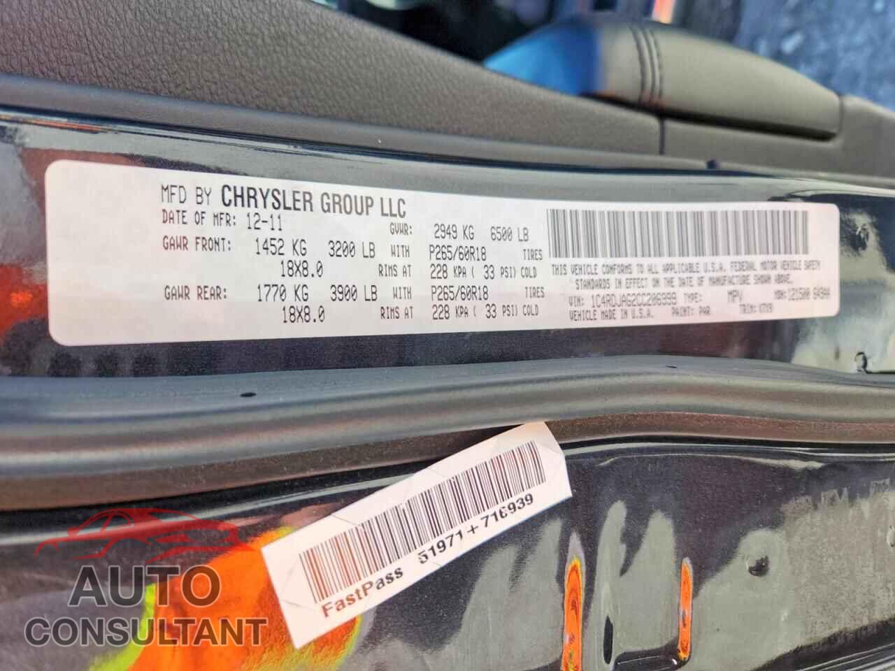 DODGE DURANGO 2012 - 1C4RDJAG2CC206999