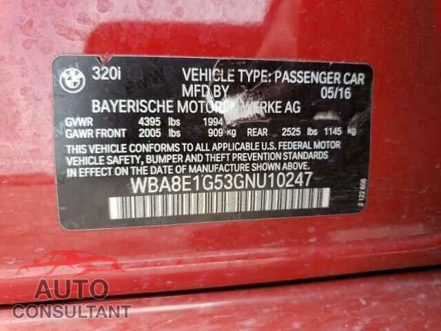 BMW 3 SERIES 2016 - WBA8E1G53GNU10247
