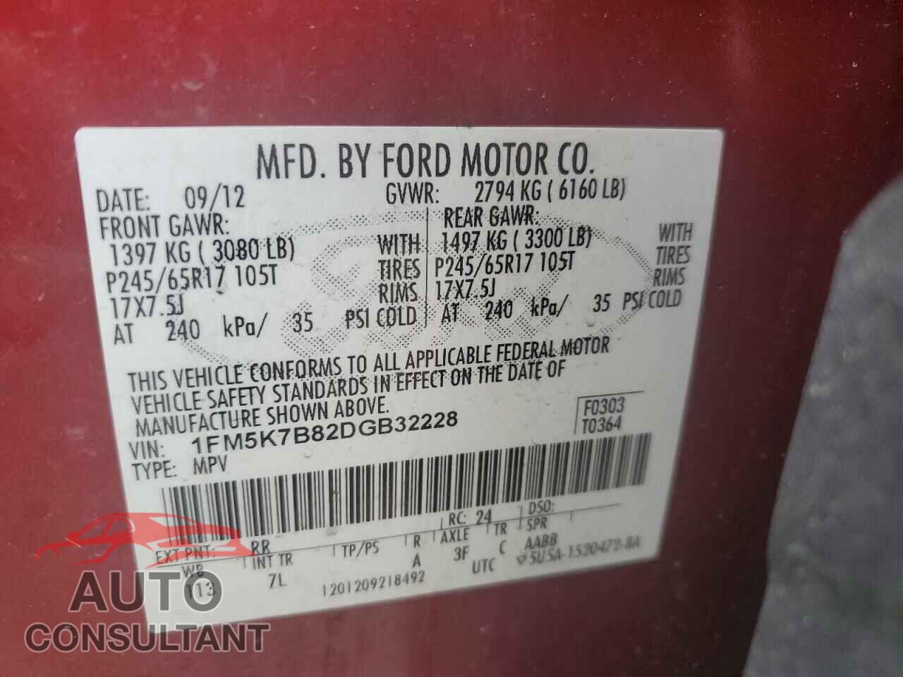 FORD EXPLORER 2013 - 1FM5K7B82DGB32228
