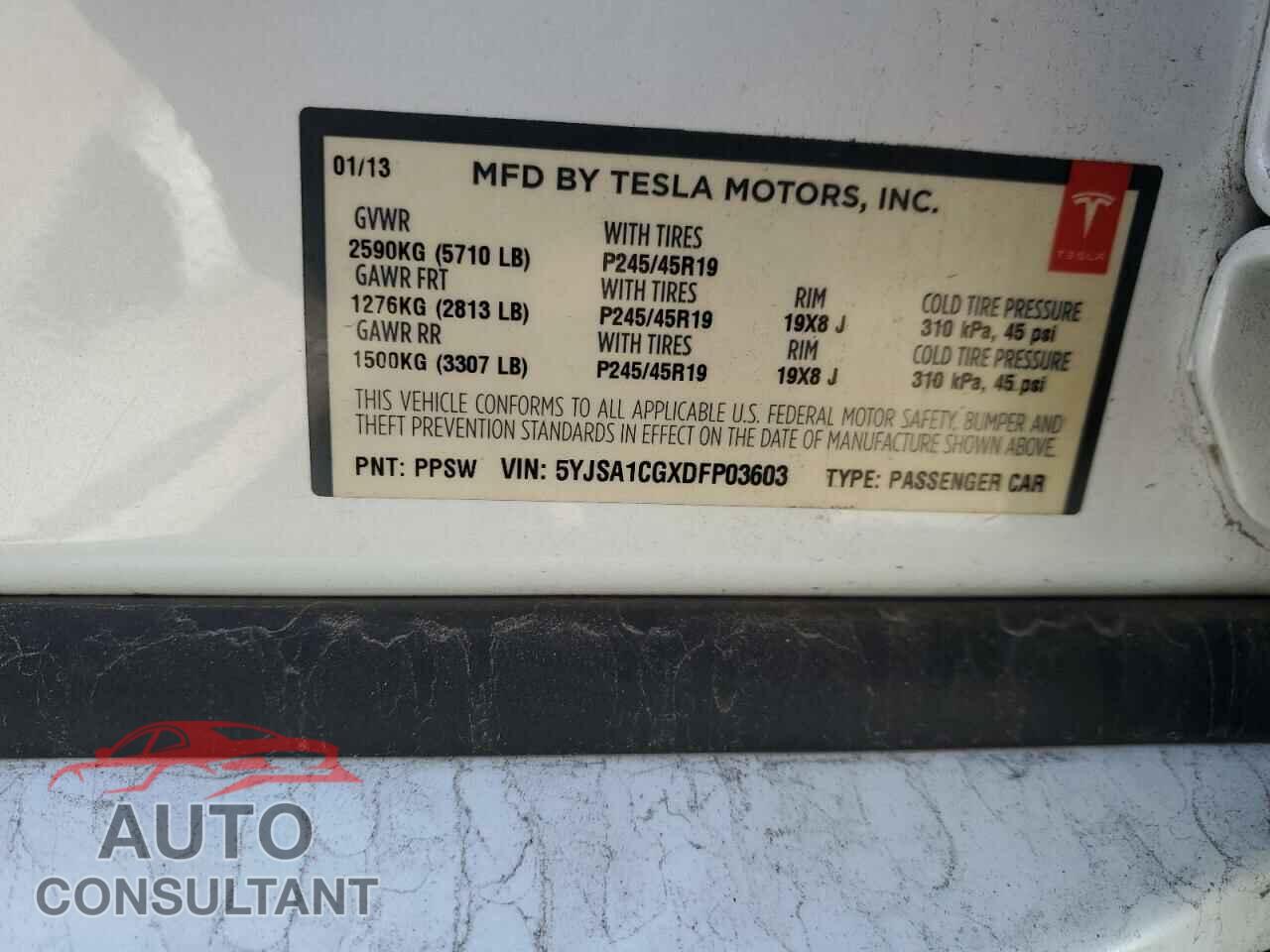 TESLA MODEL S 2013 - 5YJSA1CGXDFP03603