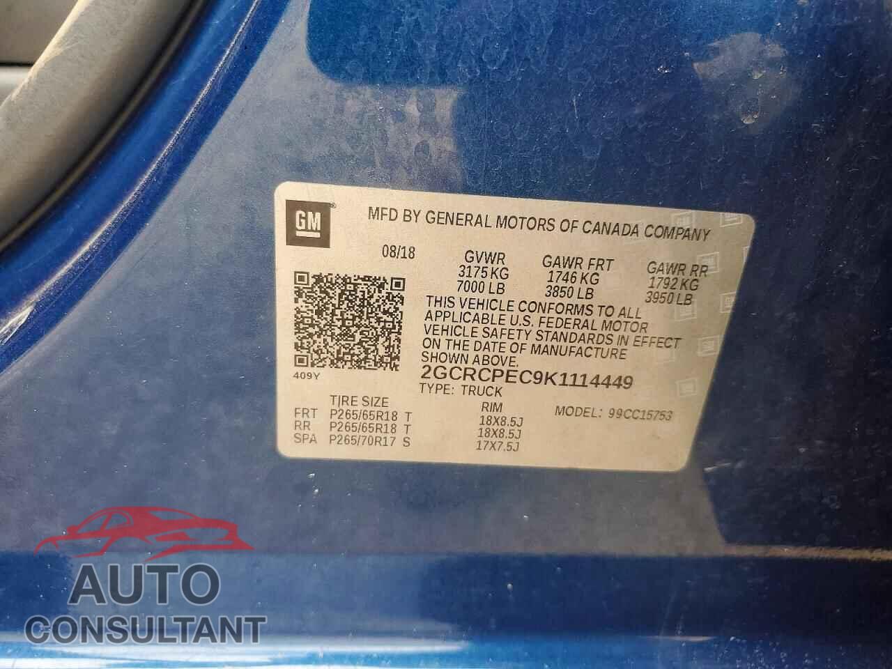 CHEVROLET SILVERADO 2019 - 2GCRCPEC9K1114449