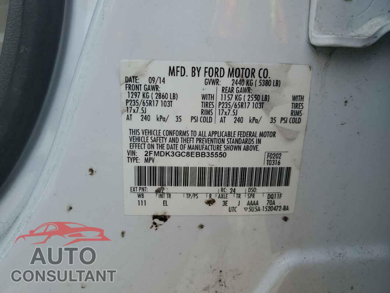 FORD EDGE 2014 - 2FMDK3GC8EBB35550