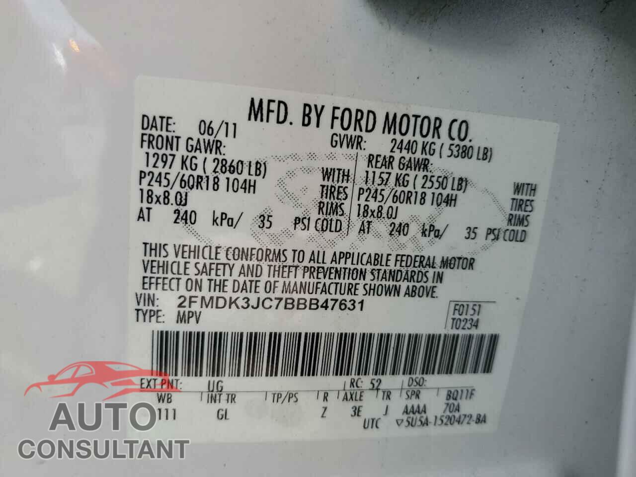 FORD EDGE 2011 - 2FMDK3JC7BBB47631