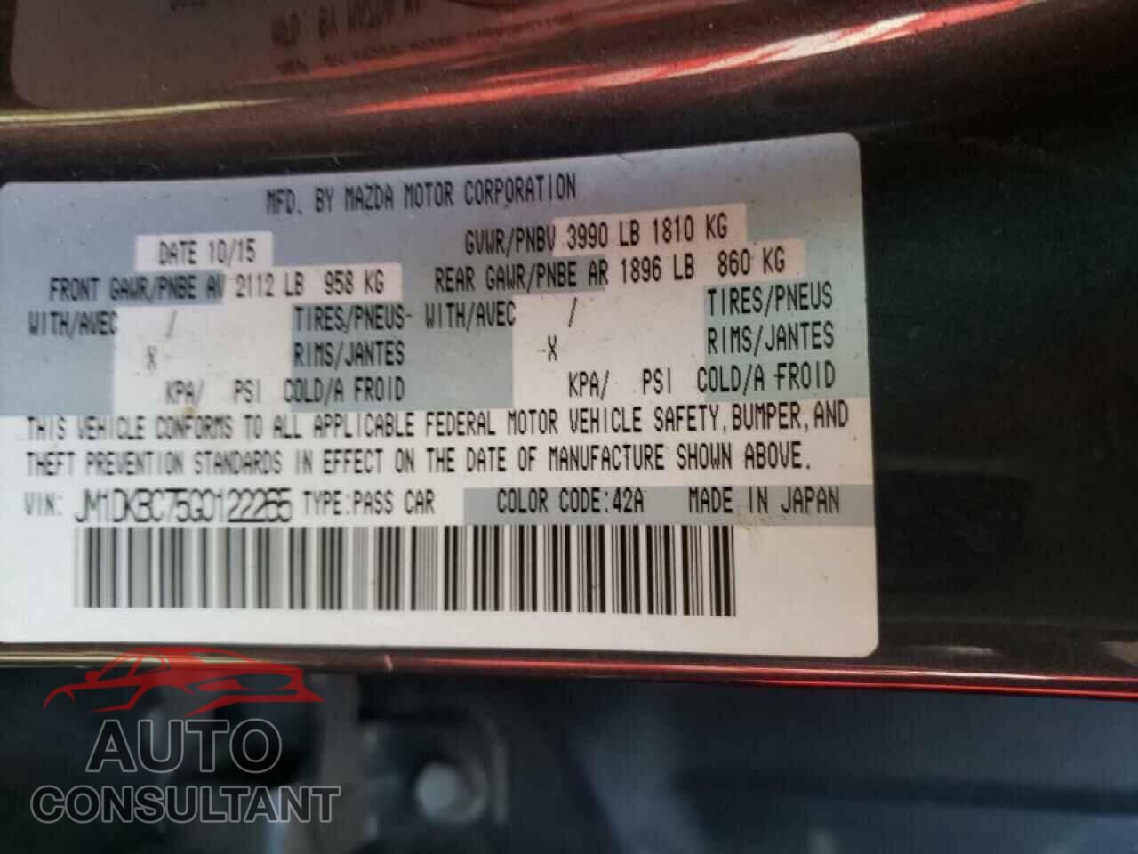 MAZDA CX-3 2016 - JM1DKBC75G0122265