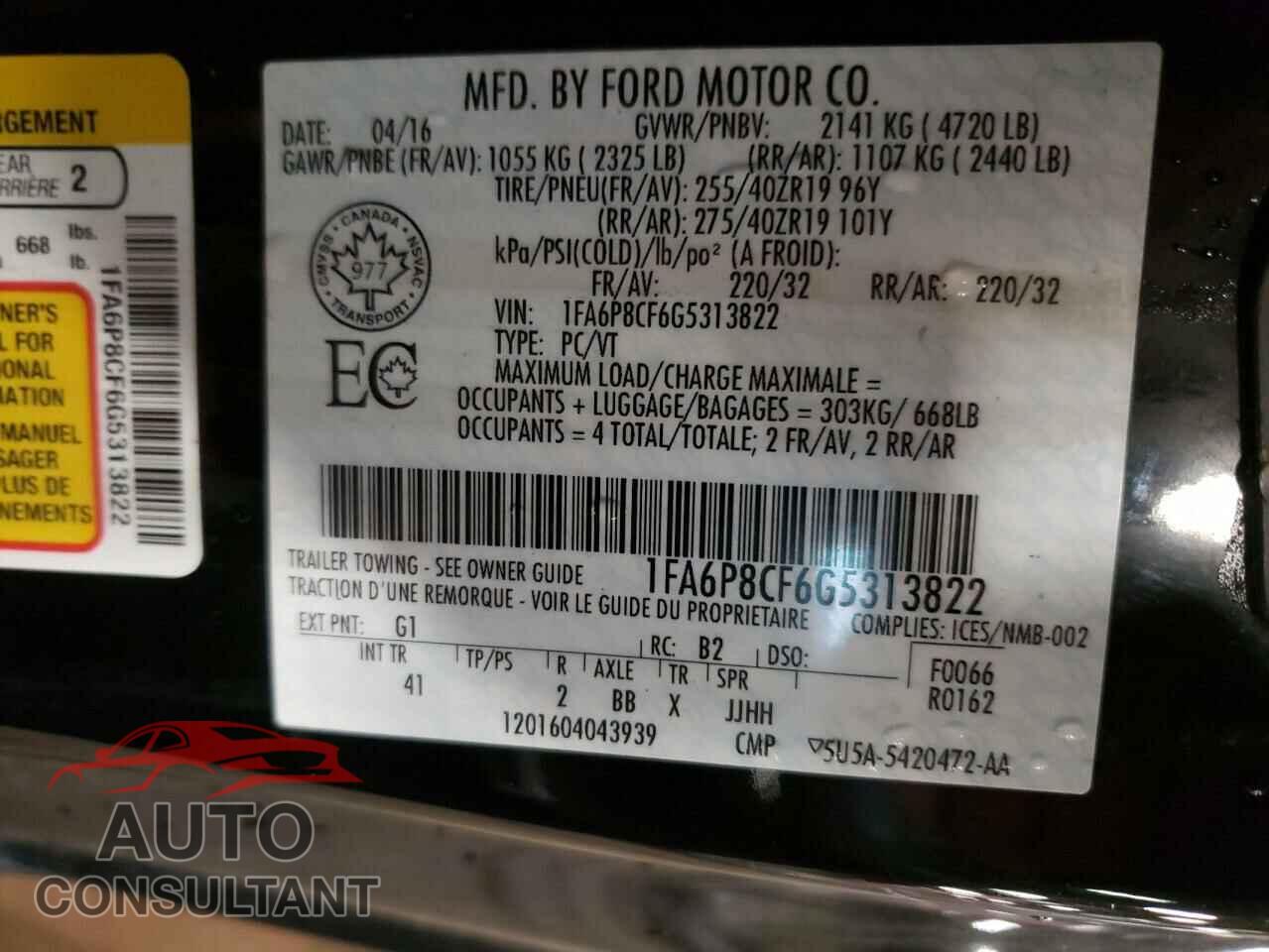FORD MUSTANG 2016 - 1FA6P8CF6G5313822