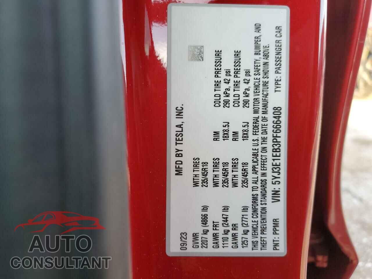 TESLA MODEL 3 2023 - 5YJ3E1EB3PF666408